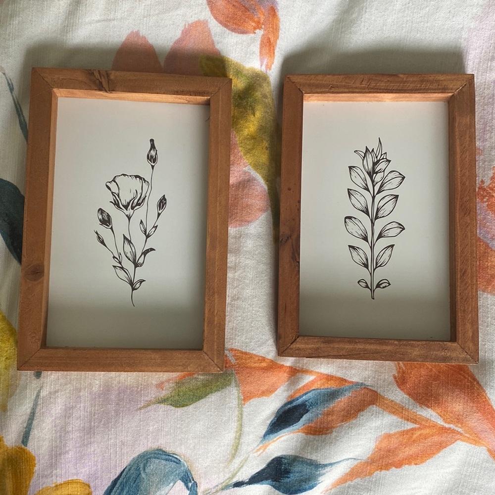 Pair of wooden framed floral